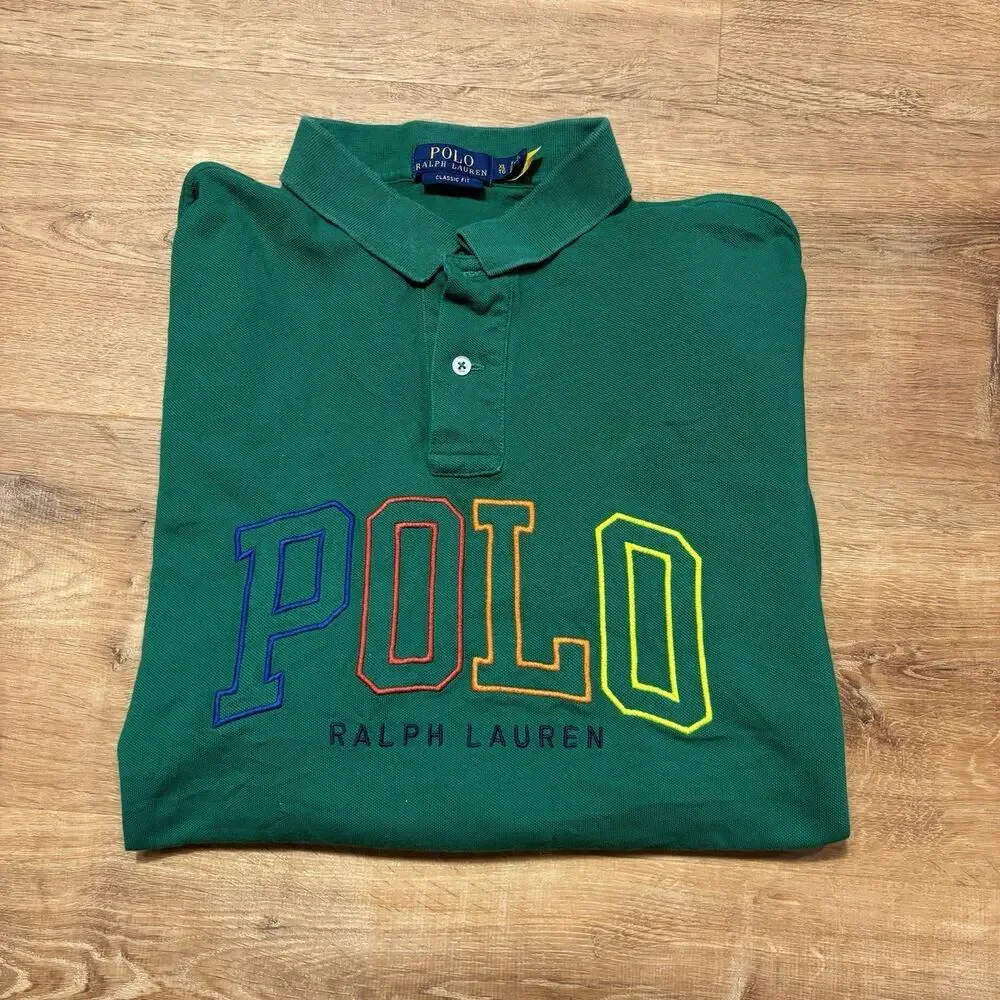 Polo Ralph Lauren Collared Shirt Green Spellout Sport Golf Mens XL Classic Fit
